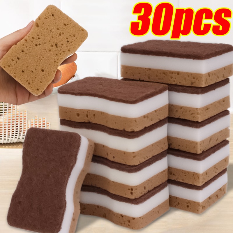 Esponjas de fregado de doble cara para cocina, esponja gruesa de fibra arenosa para algas marinas, toallitas de limpieza para lavar platos, almohadillas mágicas para fregar, 30/5 piezas