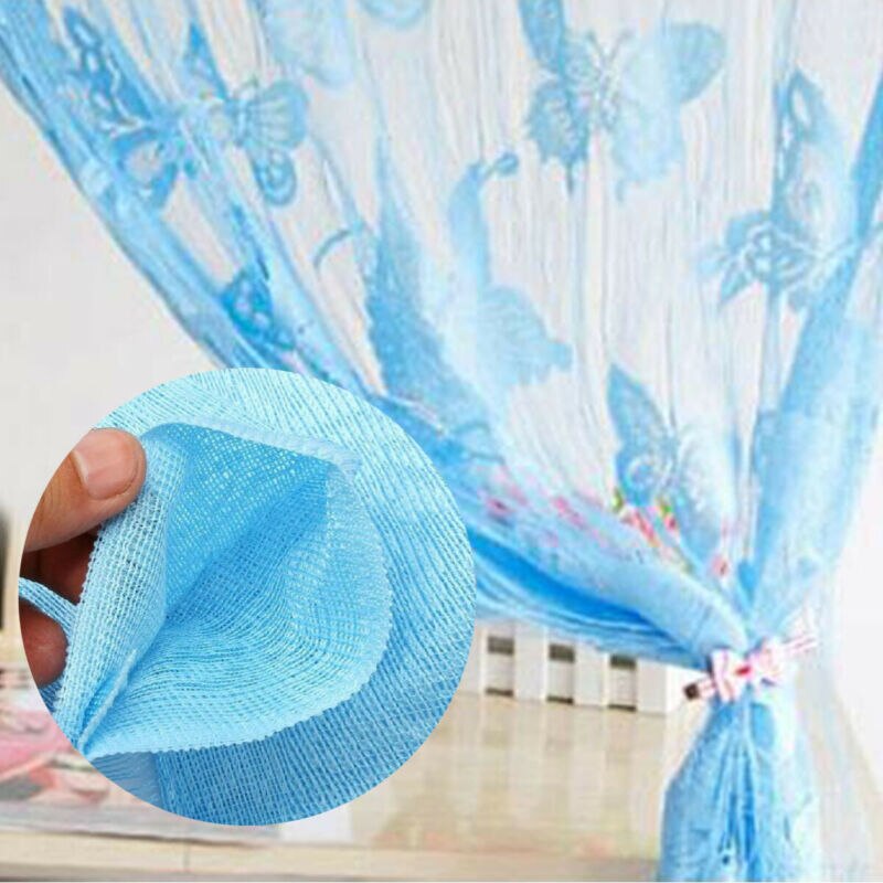 Nyeste 1 stykke blonde net gardin sommerfuglsnor værelse vindue kvast panel dekoration 1*2m sommerfugl line gardin