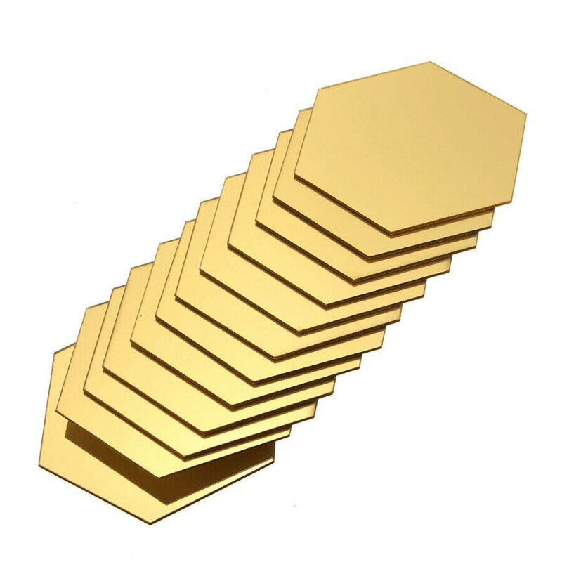 Pegatina reflectante para espejo de pared, decoración artesanal de forma hexagonal de panal de abeja, pegatina decorativa para dormitorio, cocina y baño, 12 Uds.: 12pcs Golden / 46x40x23mm