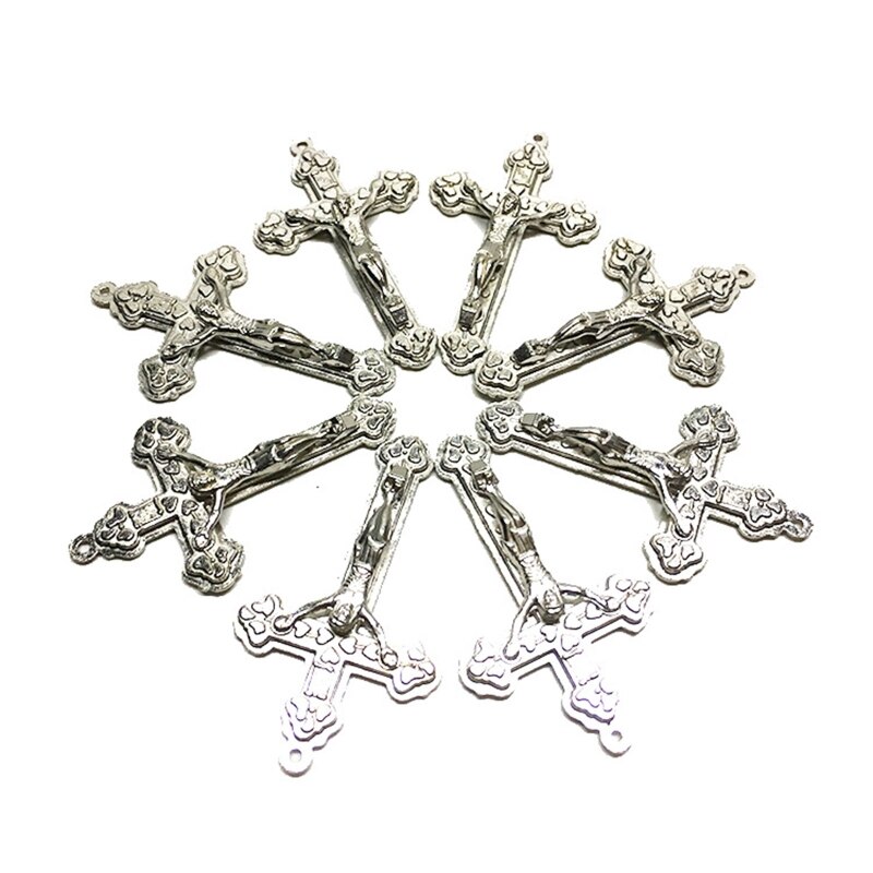 Rozenkrans Ketting Cross Accessoire Metalen Pruimenbloesem Hoofd Gesneden Ambachten Voor Handgemaakte Diy Religieuze Sieraden Hanger Levert