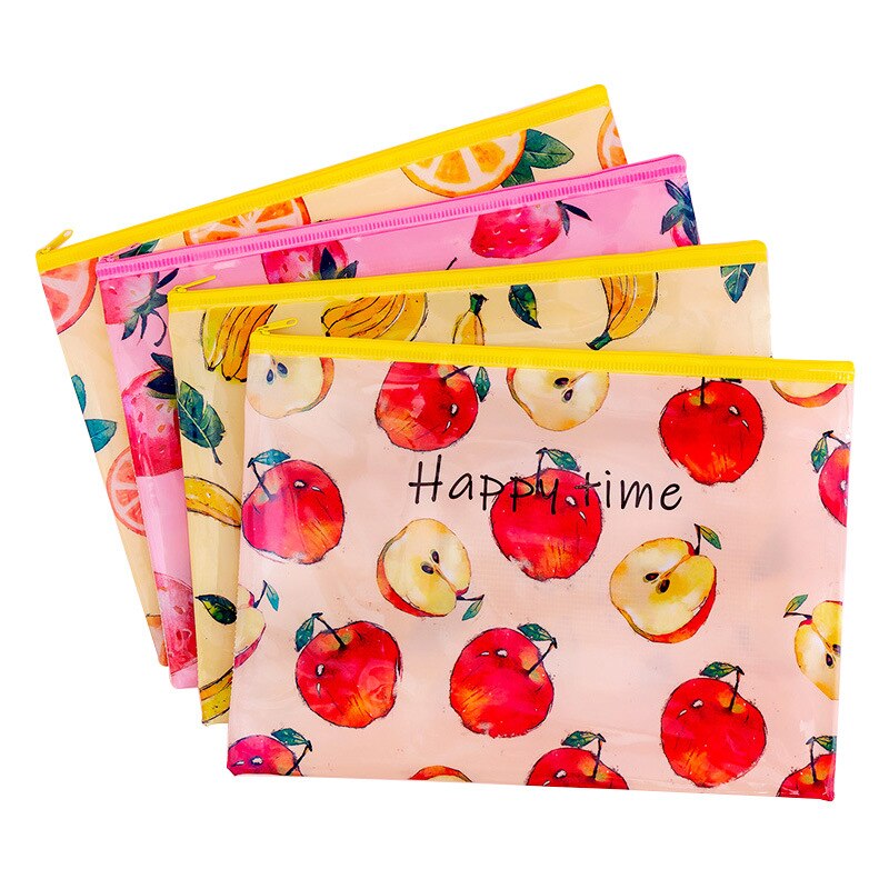 Dessin animé fruits trousse Kawaii grille fermeture éclair fichier sac petit frais étudiant stockage papeterie crayon sac école bureau