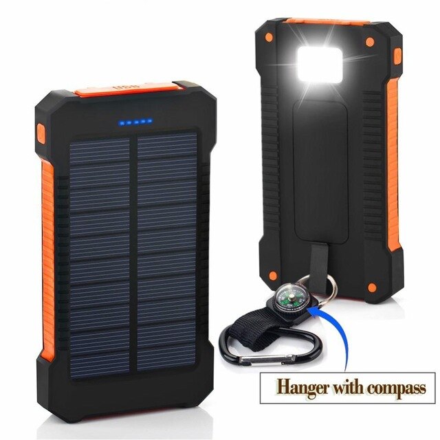Chargeur solaire étanche, 50000mAh, 2 Ports USB, batterie externe, Power Bank, pour iphone, Xiaomi, avec lumière LED