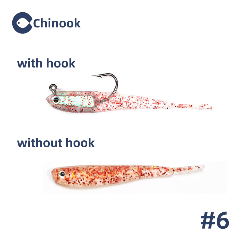 Chinook 5 uds señuelo cebo suave cola de tenedor de pescado blando con o sin gancho Fluke Swimbaits Jerkbaits cebo de silicona para peces aparejos de pesca: 80 mm / Verde