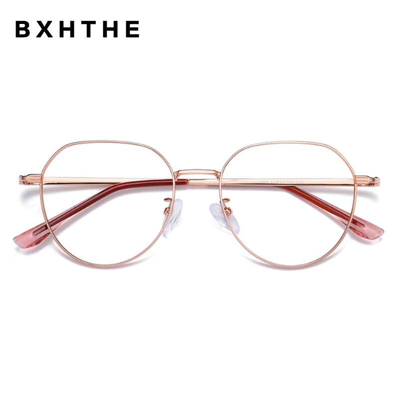 Pink Women Alloy Eyeglasses Women Prescription Optical Glasses Frame Round Myopia Spectacles Computer Eyewear: 3