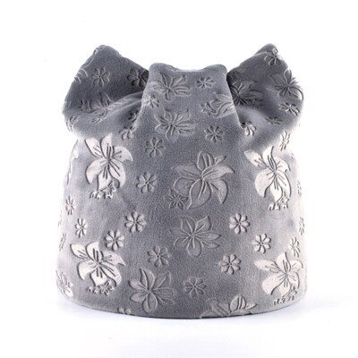 Tqmsmy herfst warme winter muts voor dames kattenoren skullies mutsen met oorkleppen petten dames bloemenprint mutsen tmdh 07: Grijs