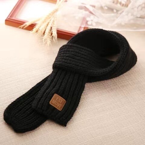 Bufanda de invierno para niños, abrigo de cuello para niño y niña, envoltura de cuello de bebé de lana cálida, cuello de punto para bebé de otoño: black