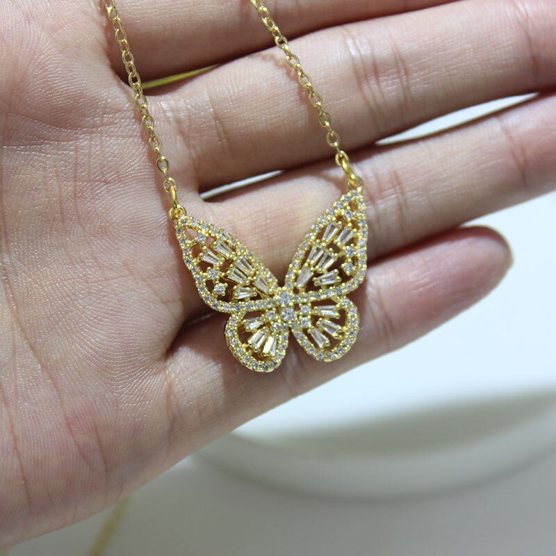 glänzend Seite Neue Zubehör Kristall Schmetterling Anhänger & halsketten für Frauen Elegante Zirkonia Kette Halsband Halsketten: 4