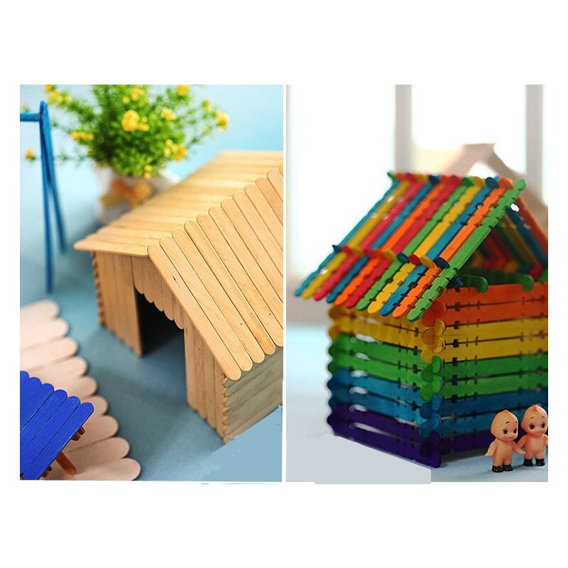50pcs Coloré Bâtons de Popsicle En Bois Naturel Bâton de Crème Glacée En Bois Enfants BRICOLAGE Artisanat D'art Sucette Gâteau Outils Signets Accessoire