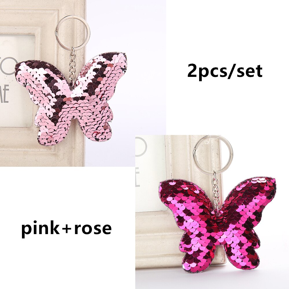 Glitter Pailletten Vlinder Sleutelhanger Hanger Valentijnsdag Gelukkige Verjaardag Bruiloft Gunsten Meisjes Vrouwen Ornamenten: pink rose