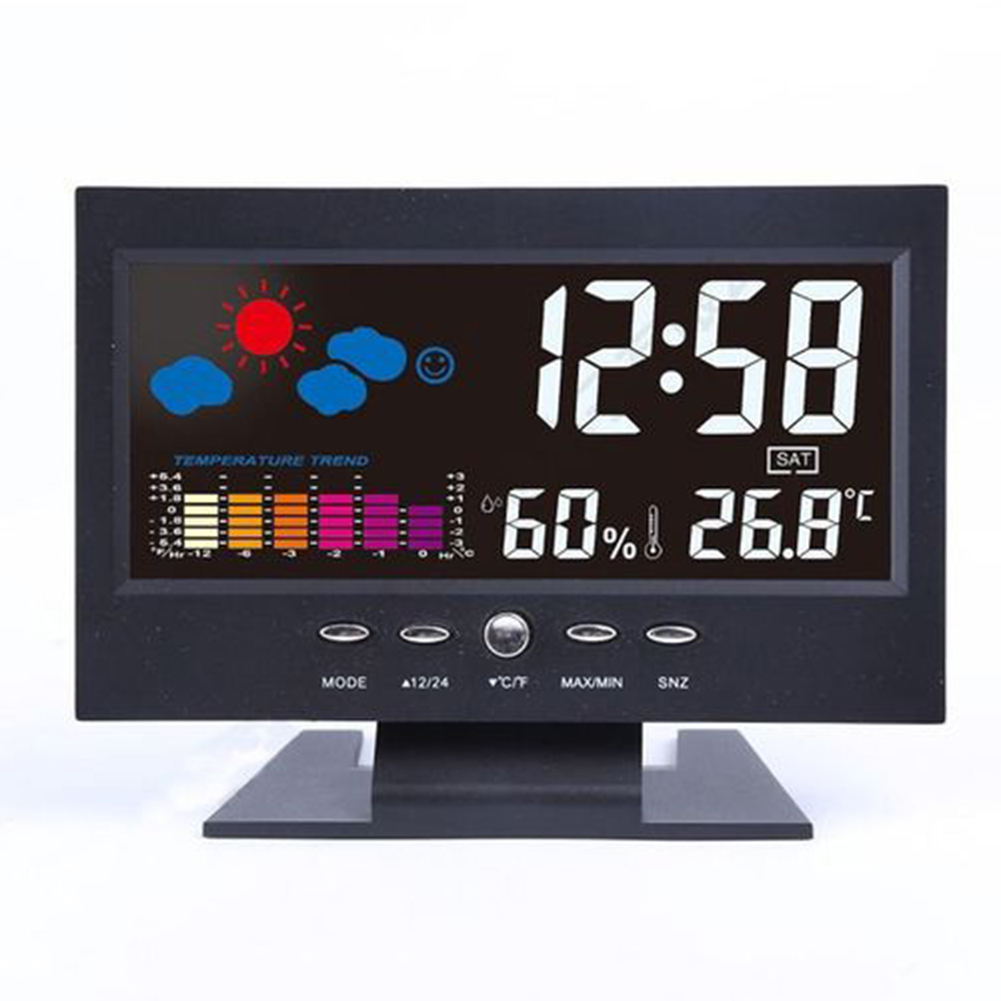 Réveil numérique avec écran LCD couleur, Station météo, affichage de la température, de l&#39;humidité et de la Date, avec port USB