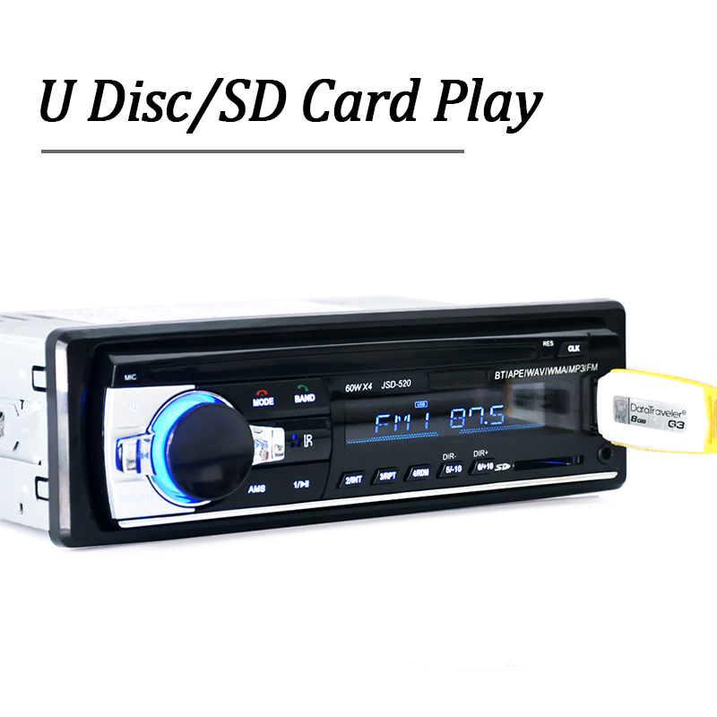 Radio Estéreo Digital con Bluetooth para coche, reproductor MP3, 60W x 4, FM, Audio, música, USB/SD, entrada auxiliar en el tablero