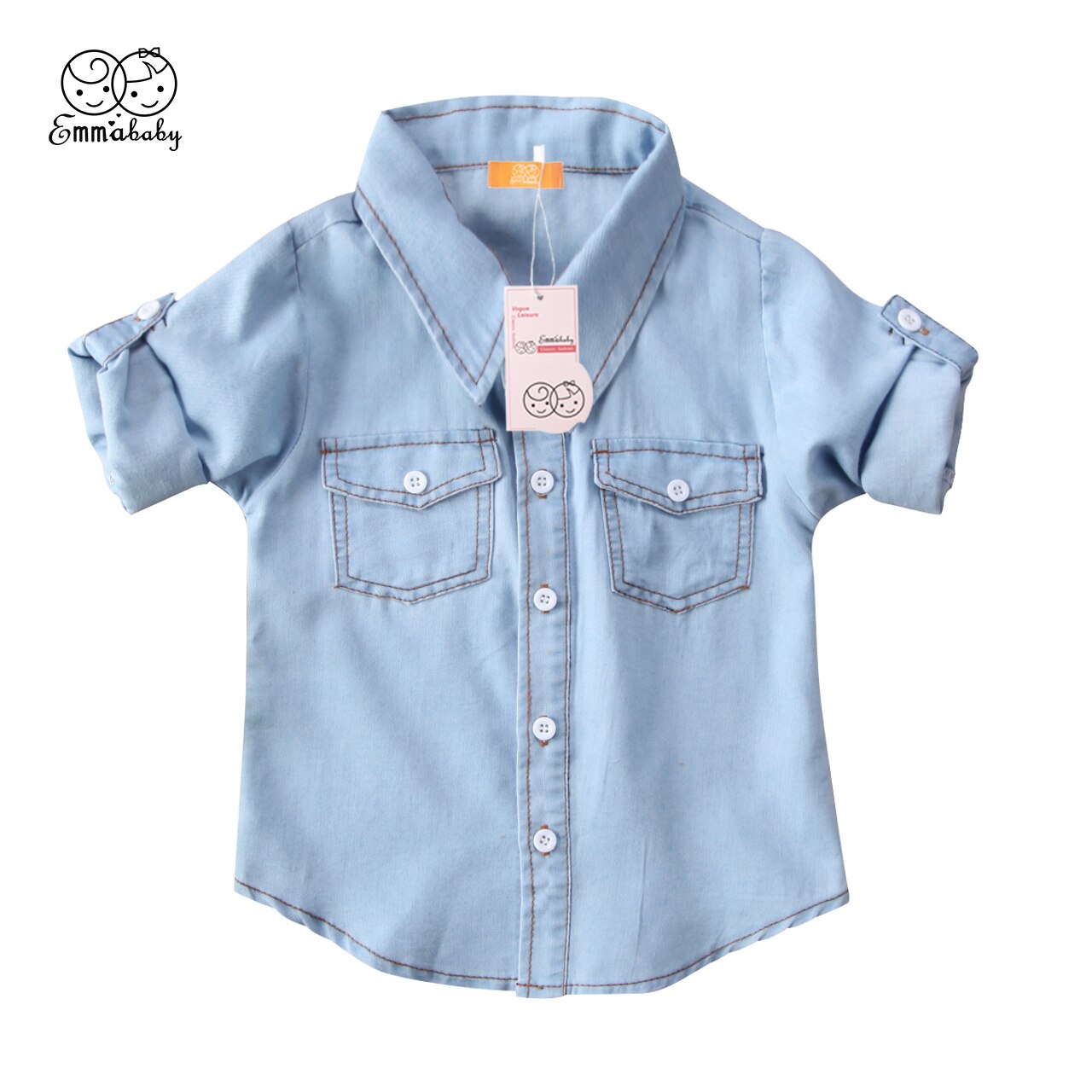 Baby Jongens Meisjes Effen Kleur Shirt Verstelbare Mouwen Button Down Denim Blouse Casual Top: 6