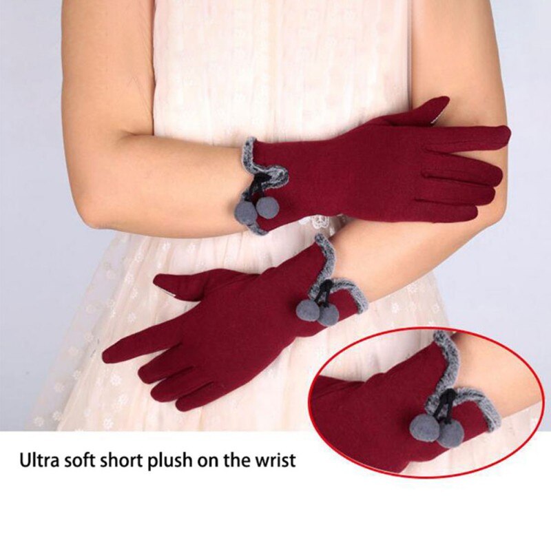 Women Touch Screen Winter Gloves Warm Gloves Wrist Mittens Driving Ski Small Balls Ladies Guantes For Smart Phone