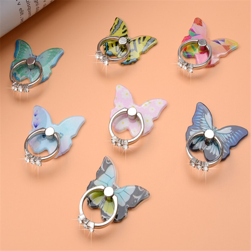 Butterfly Metal Mobile Phone Holder Stand Car Mount Stand Rhinestone Finger Ring Smart Phone Stand Holder For Iphone All Phone