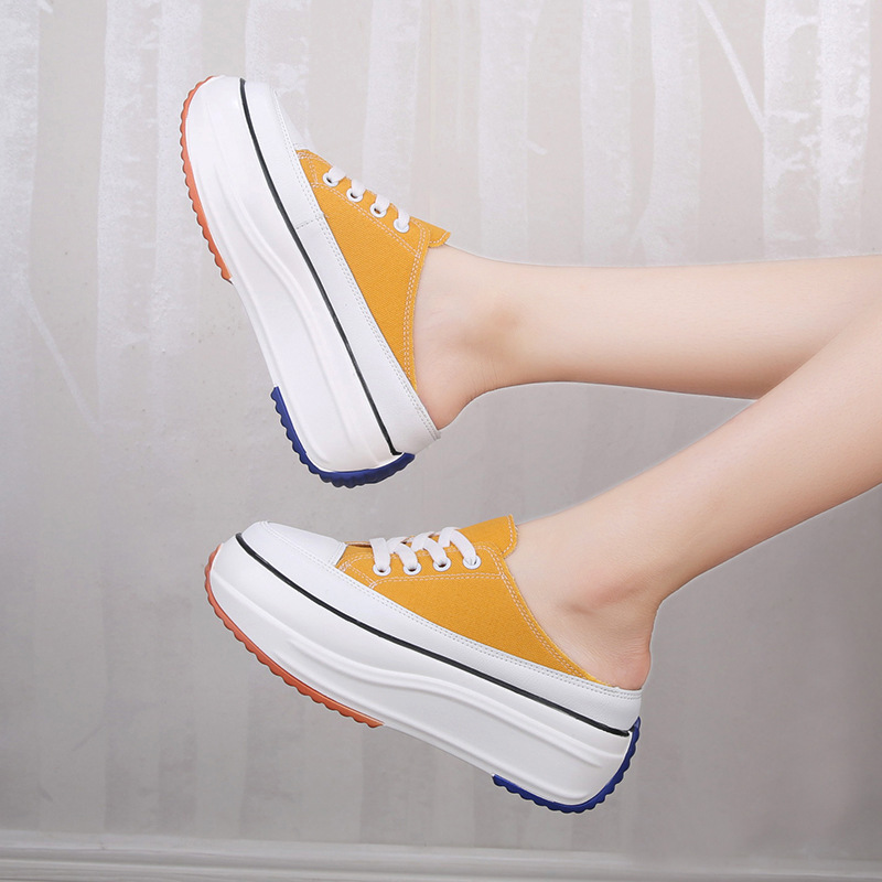 Summer half slippers Baotou without heel inside increase women's sneakers outdoor canvas walking shoes women ZZ-245