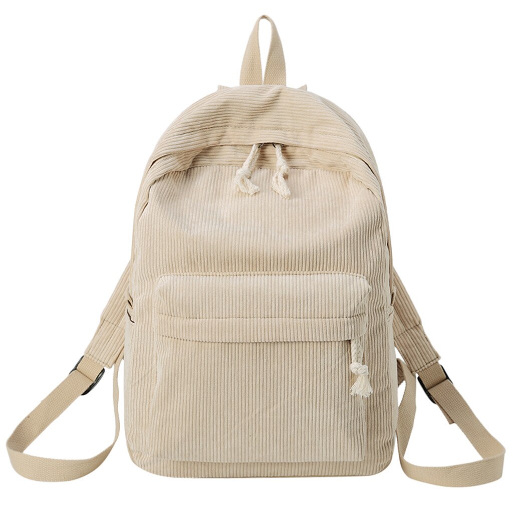 # H30 mochila escolar feminina, mochila veludo com zíper sólido, estilo coreano, para estudantes: Beige