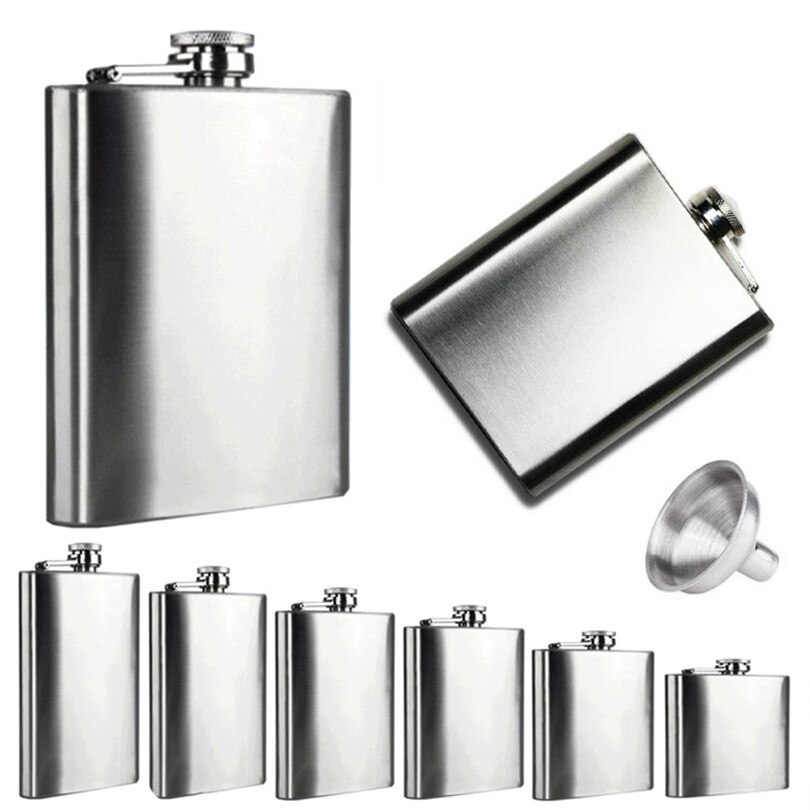 Stainless steel hip flask + funnel 4 5 6 7 8 10 oz Stainless Steel Hip Liquor Alcohol Flask Cap + Funnel F80