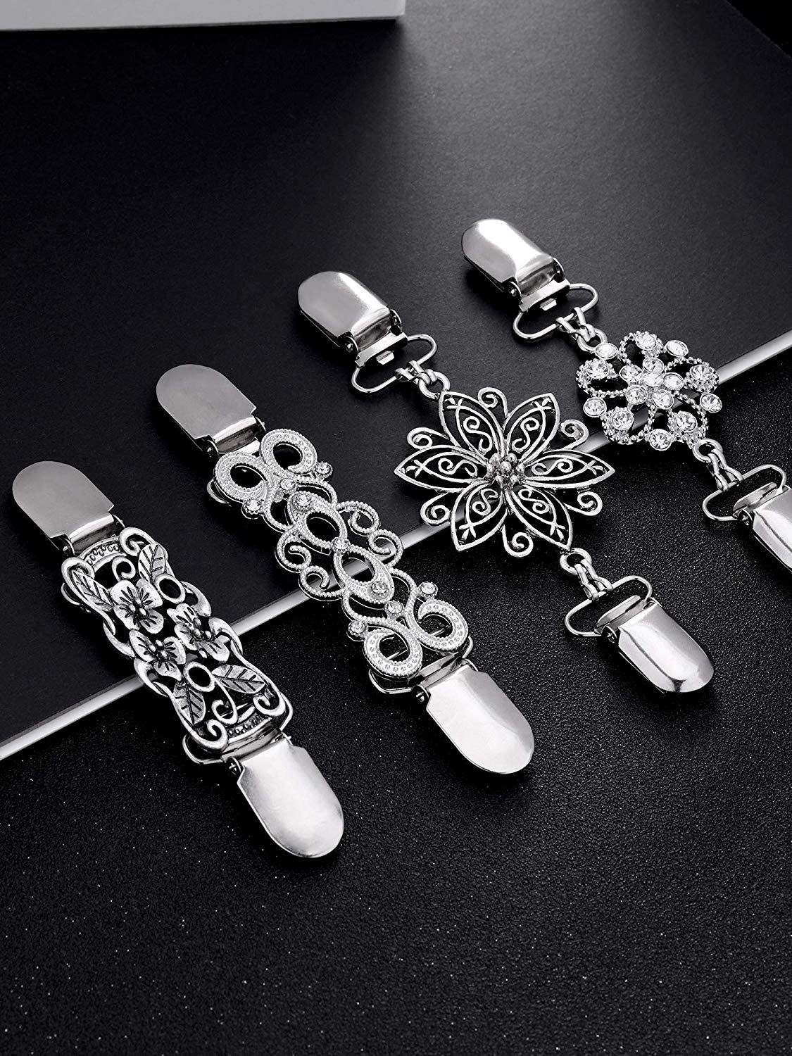 Gejoy 4- delige vintage trui- en sjaalclip, jurk- en vestkraagclip met bloemenpatroon, clip voor dames en meisjes, , 4 stijlen