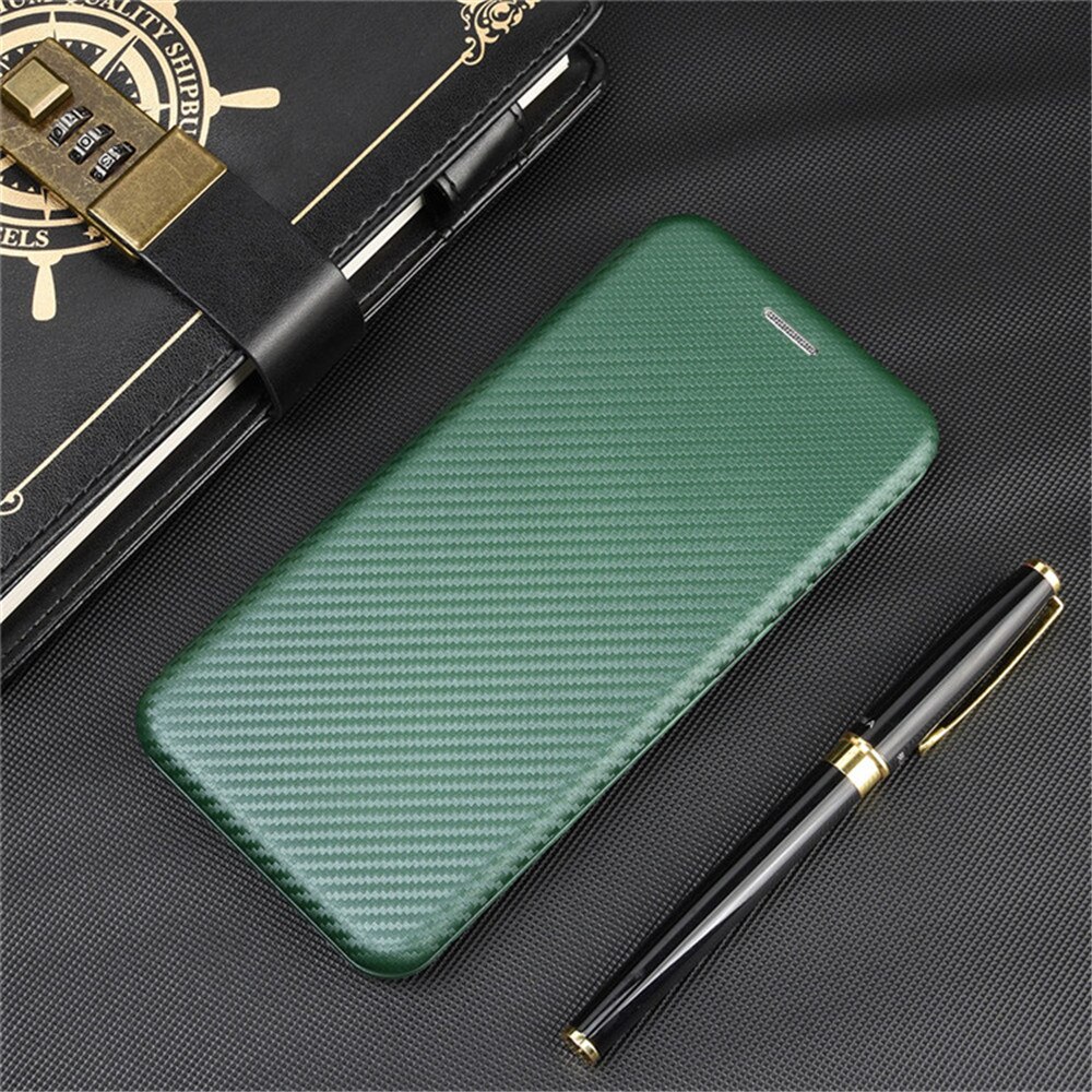 Voor Oukitel C23 Pro Case Luxe Flip Carbon Fiber Skin Magnetische Adsorptie Case Voor Oukitel C23Pro C 23 OukitelC23 Telefoon tassen: green