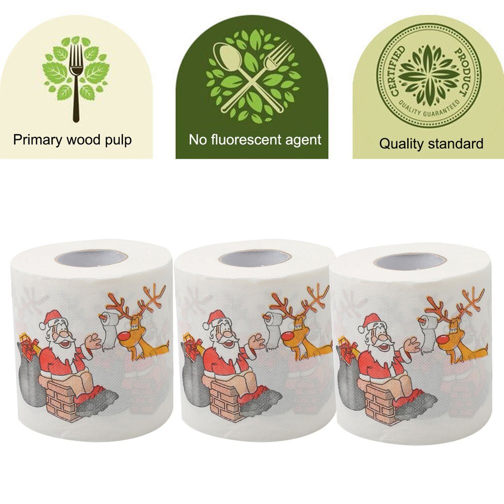 Christmas Toilet Paper Festival Theme Printed Wood Pulp Toilet Paper Festive Roll Santa Claus Reindeer Decor Supplies 2022