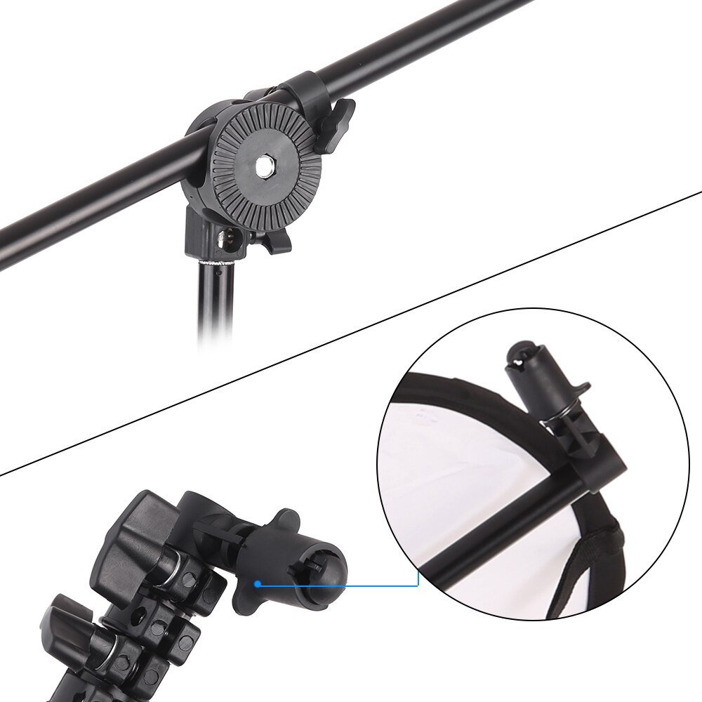 Extendable Photo Studio Photography Reflector Diffuser Holder Stand Boom Arm Support withClip Flexible Swivel Grip Head Clamp