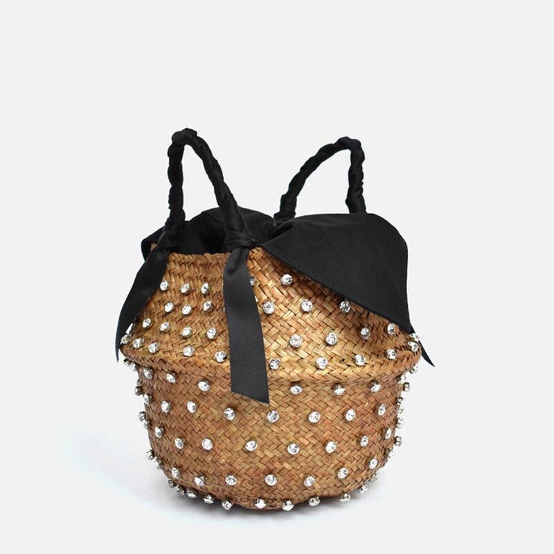 VIP acquista borsa da spiaggia per le vacanze estive con borse calde di design con borsa a secchiello intrecciata da donna con perle: giallo chiaro