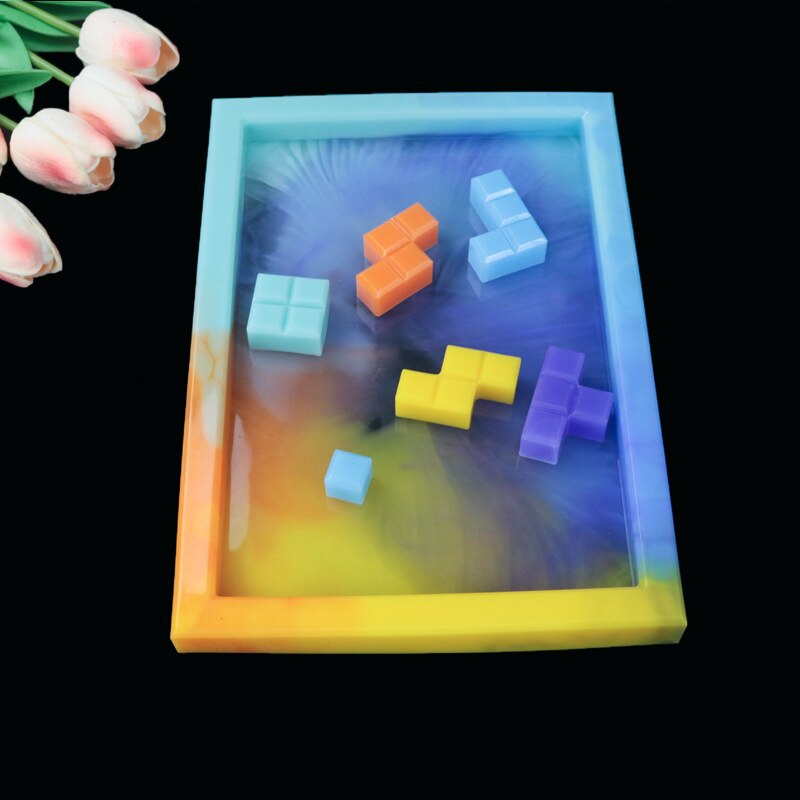 DIY Tetris epoxi Cristal de Molde de resina espejo hecho a mano molde de silicona para la decoración de la Mesa de resina molde