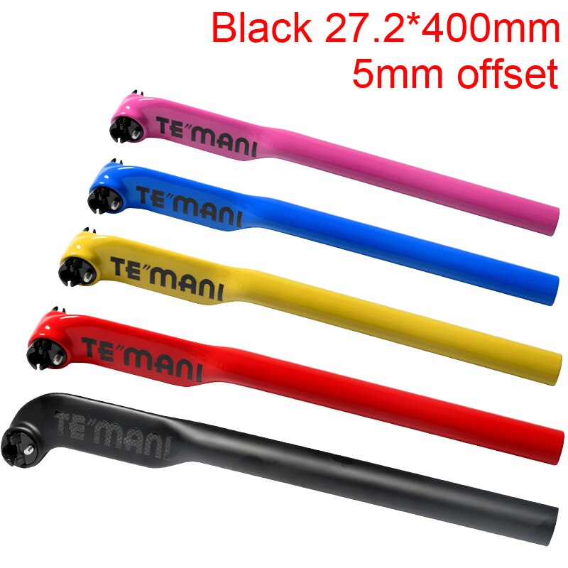 Newest color paint TEMANI Mountain Road bike full carbon fibre bicycle seatpost carbon seatpost MTB 5 20 degrees: black 5mm 27.2x400