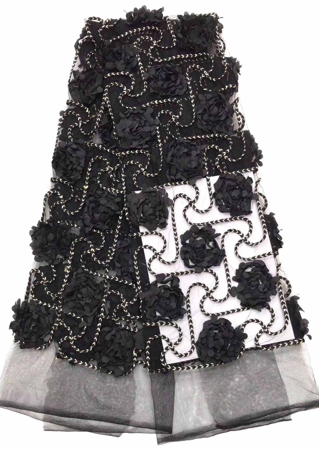 Kvinder kjole blonde stof 3d blomster blonde stof broderi mesh brudekjole beklædning tyl med blomst: 1