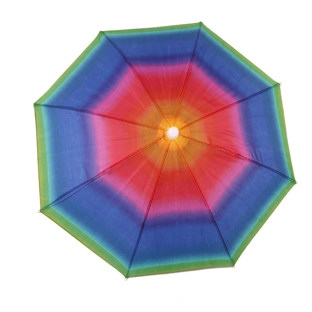 Random Rainbow Umbrella Hat Portable Outdoor Shade Rain Hat Useful Awning Camping Fishing Hiking Umbrella for Adult Kid QW874784