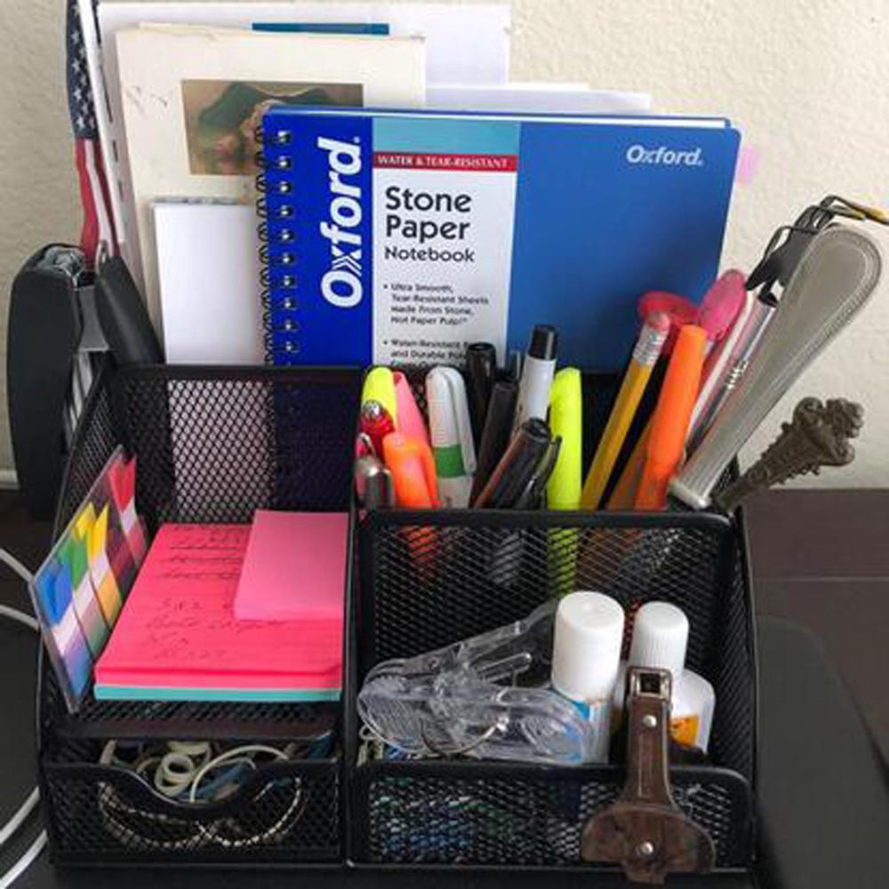 Office Desk Organizer with 6 Compartments Drawer | The Mesh Collection Black Desktop Storage Office Desk Organizer