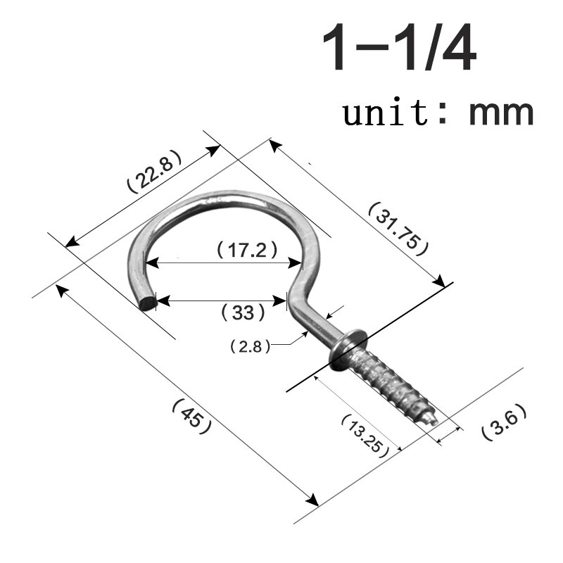Nickel-plated metal ceiling hook, screw hook, cup hook, hanging cap nail, hanger, ，8 different sizes: 50pcs-45mm