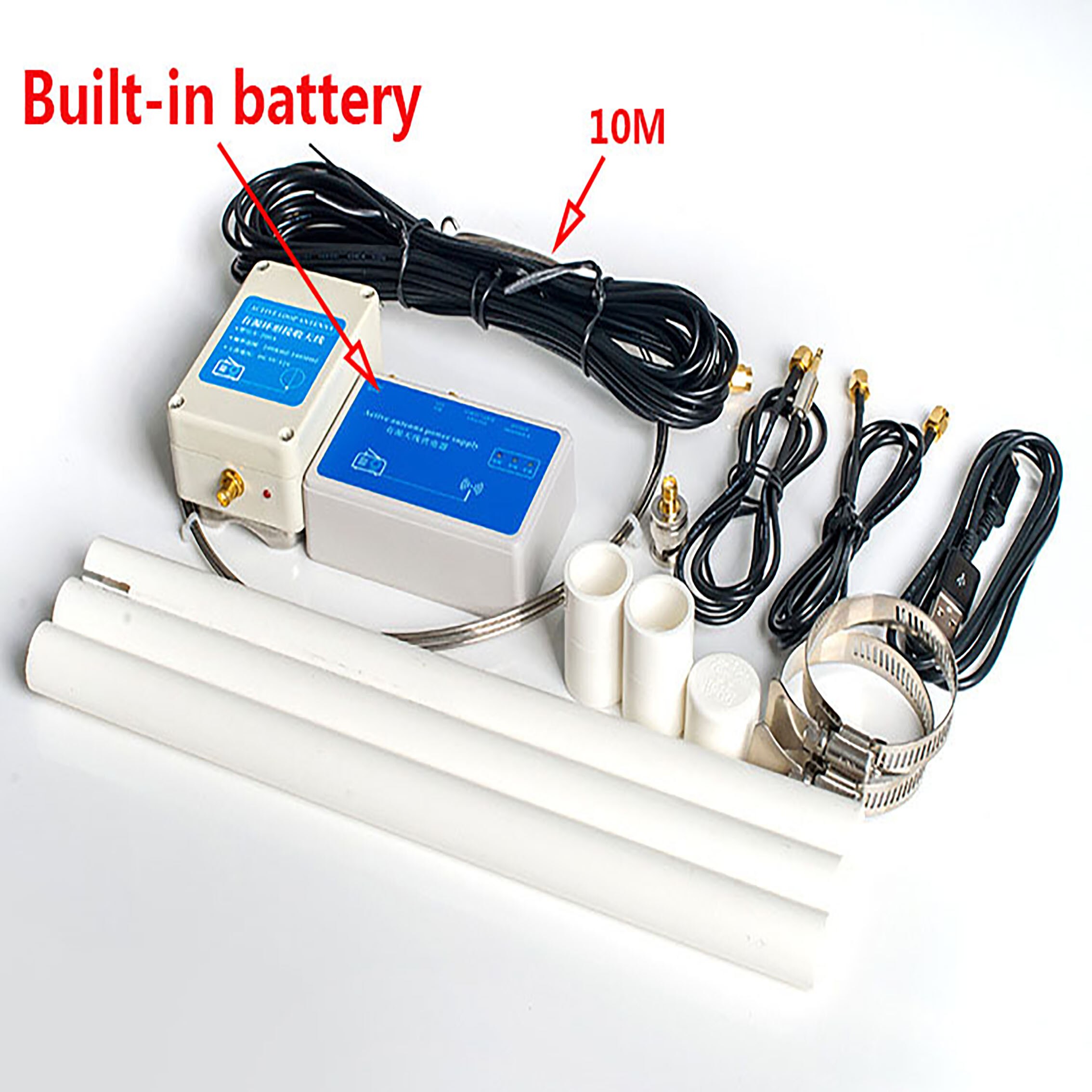 Antenne en boucle Active pour Radio SDR, réception à ondes courtes, Y-200A KHz-100 MHz, avec/sans batterie, 180: With   battery