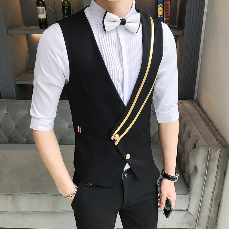 Gilet de costume d&#39;affaires pour hommes, uniforme de travail à simple boutonnage, Slim, robe de mariée noire, gilet de boîte de nuit, vêtements 5XL