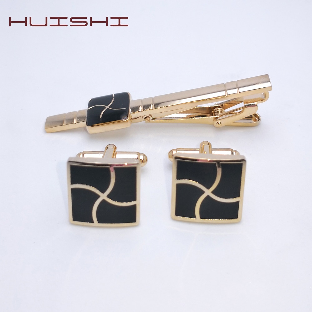 HUISHI Luxe Tie Clips Manchetknopen Voor Heren Eenvoudige Diagonaal Bussiness manchetknopen Gold Sliver Mannen Sieraden Twee stuk