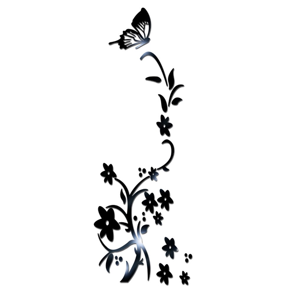 Twórcze lustro naklejki ścienne 3d kwiaty robić składania motyl akrylowa naklejka na ścianę nowoczesne dekoracyjne naklejki lustro odblaskowe tapety: czarny