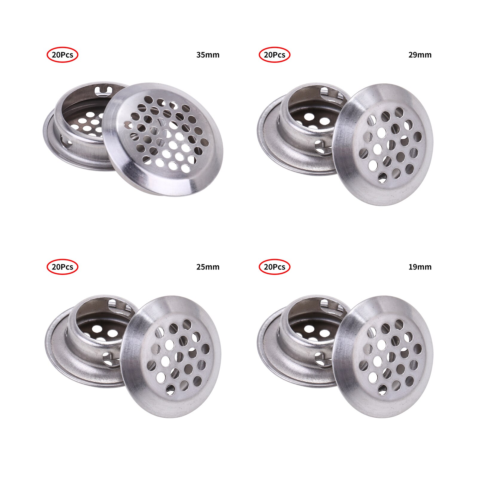 20Pcs Air Circular Vents 35/29/25/19mm Circular Soffit Vent Stainless Steel Round Vent Mesh Hole Louver for Kitchen Bathroom