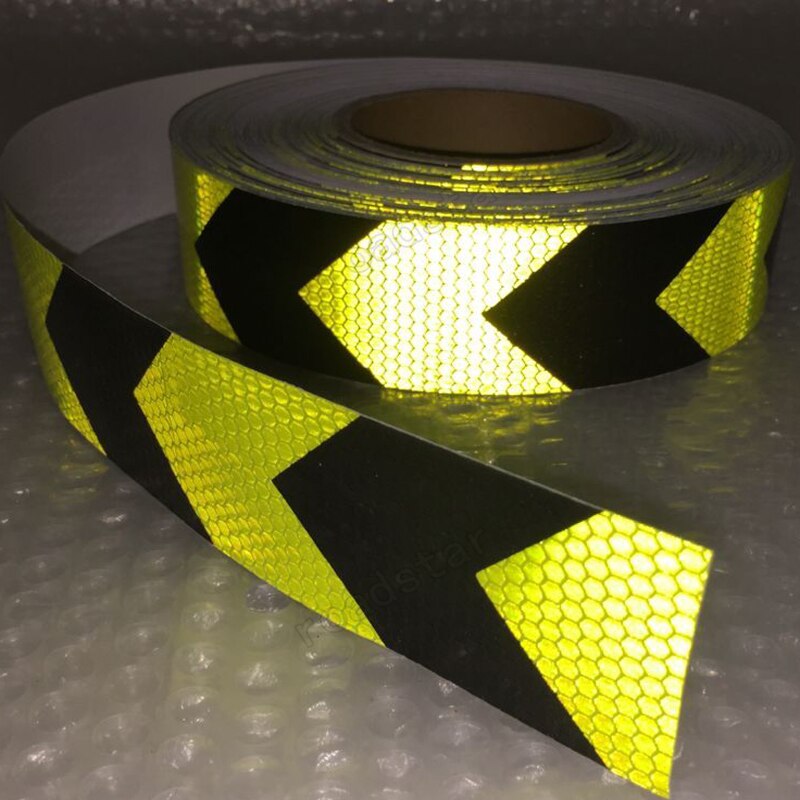 5Cm X 10M Fluorescerende Gele Pijl Huisdier Reflecterende Tape Reflecterende Veiligheidswaarschuwing Tape Voor Auto
