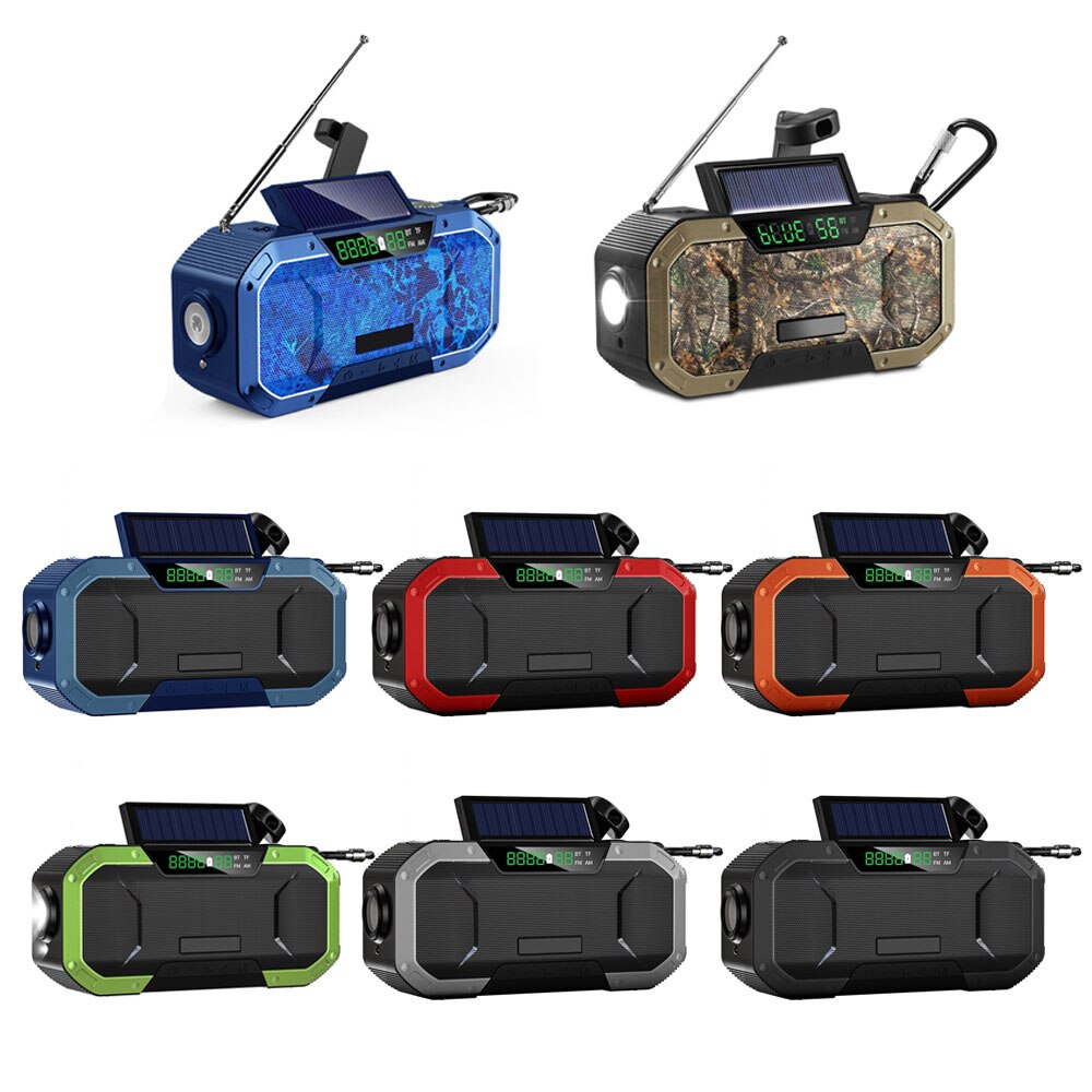 Emergency Radio Bluetooth Speaker Portable Solar Radio Hand Crank Fm/Am SOS Alarm 5000mAH Power Bank