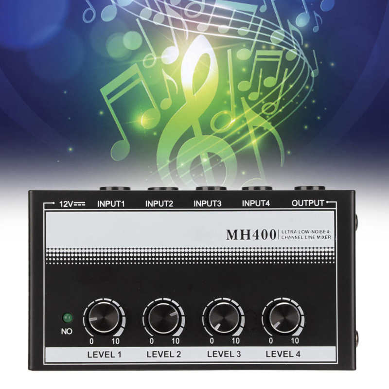 4 Channel Line Mixer Compact Stereo Low Noise Portable Line Mixer for Clubs and Bars 100‑240V