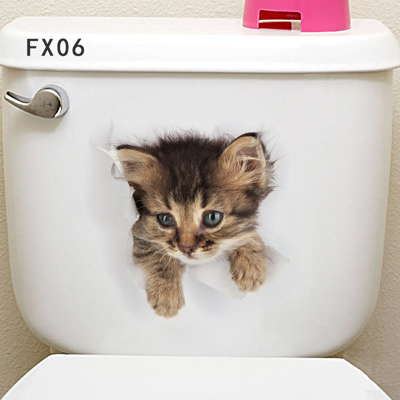 Grappige Hond Kat 3d Gat Wc Stickers Voor Wasruimte Huis Decoratie Diy Ainimals Pvc Muurschilderingen Cartoon Puppy Kitten Kids decals: F