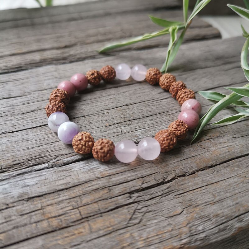 Perles en pierre naturelle 8mm, collier Rudraksha, pendentif bouddha, charmant Bracelet Rhodonite, ensembles JapaMala, spirituel, perles de Mala 108