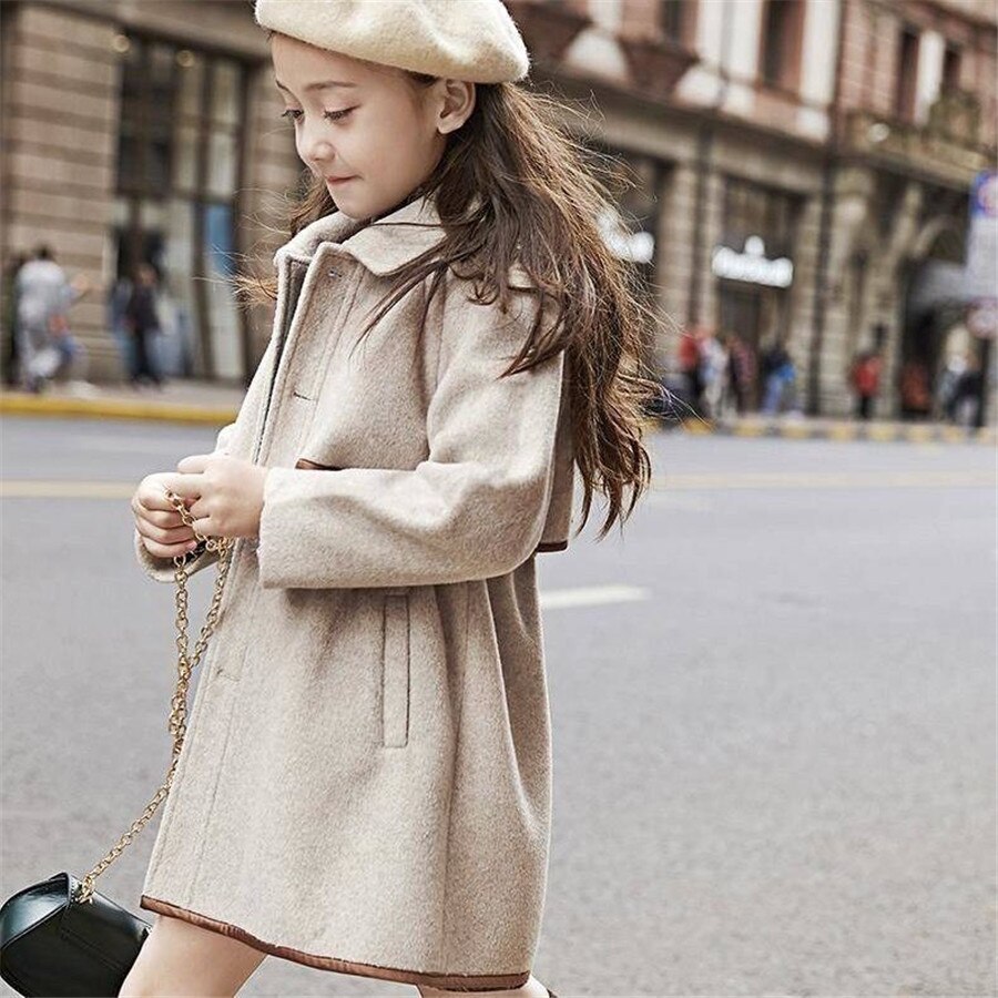 Children Girls Coats Outerwear Winter Girls Jackets Woolen Long Trench Teenagers Warm Clothes Kids Outfits For 8 10 12 14 Years