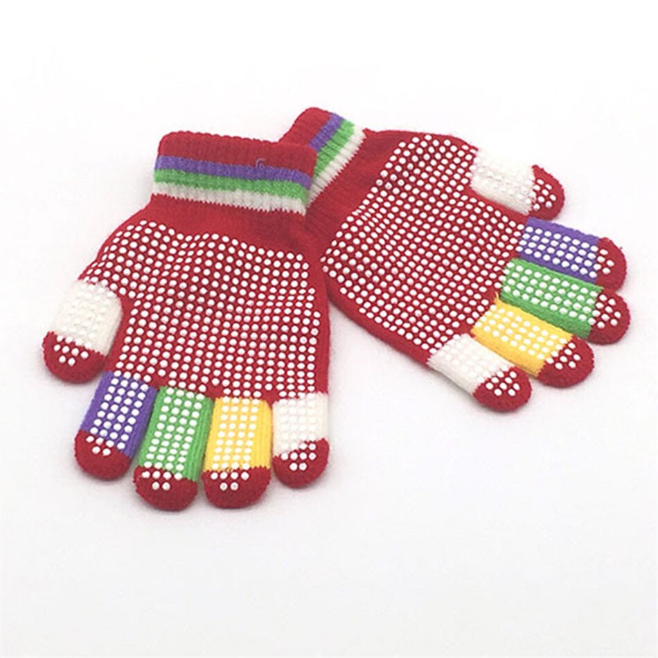Child Anti-skid Magic Glove Kids Magic-Stretch Gripper Gloves Dot particle Offset Printing Baby Knitted Warm Gloves Kid: Red