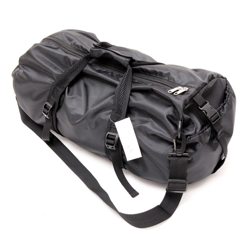 Waterproof Folding Travel Bag Oxford Large Capacity Men's Travel Duffle Black Shoulder Handbag Round Bucket Shape Messenger Bag: Default Title