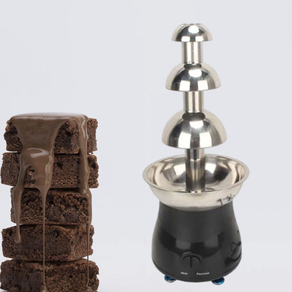 Stainless Steel 4-tier Chocolate Fondue Fountain Machine Height 55cm, for Wedding Party, Plug-UK 220 V