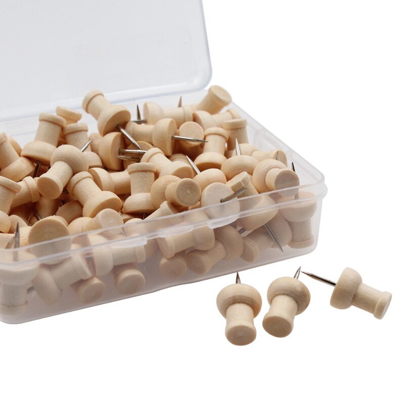 80pcs H-Shape Wood Decorative Push Pins, Wood Head and Steel Needle Point Thumb Tacks for Photos, Maps and Cork Boards