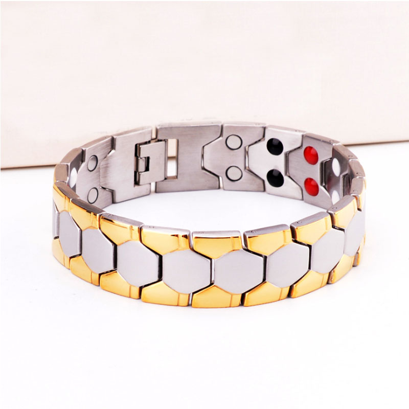 Männer Körper Schmuck 18mm Breite 4 Farbe Edelstahl Multi Sphärische Germanium Stein Verknüpfung Gesunde Armbinde Schwere: Gold Stahl