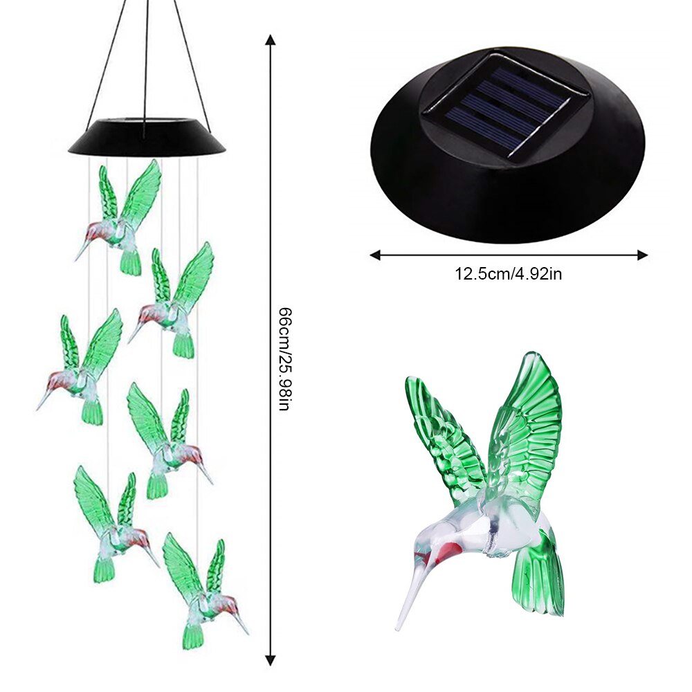 słoneczny koliber dzwonek wietrzny zmiana koloru wisząca lampa słoneczna na zewnątrz wodoodporny dzwonek wietrzny solarne lampki doprowadziło dekoracja