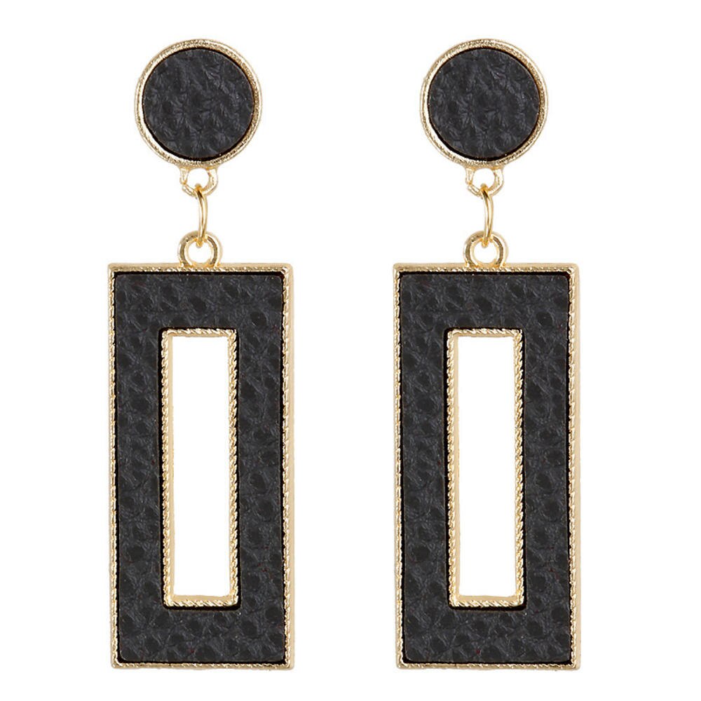 1 paire Europe haut de gamme géométrique carré Pu pendentif boucles d'oreilles femme tempérament rétro boucles d'oreilles bijoux nouveauté